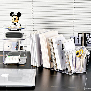 Transparent Bookend File Desktop Book Storage Bookshelf Student Office Stationery Pen Holder Desk Storage Box Storage Rack