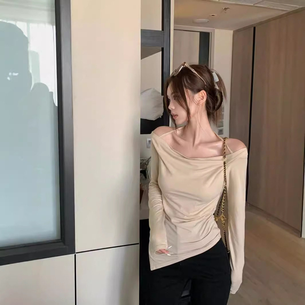 Off Shoulder T Shirt Solid Color Sleeveless Comfortable Fabric Fall Winter Casual Wear Wholesale Available