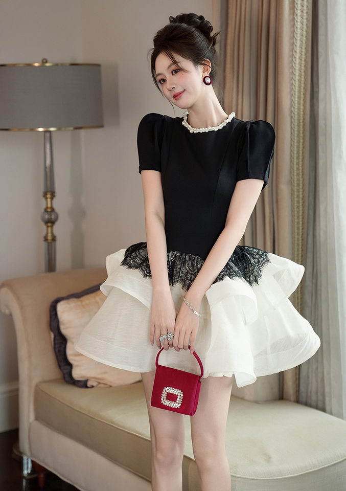Đầm maxi nữ thắt eo tay phồng phong cách Pháp mùa hè — [Màu đen] chi tiết 7