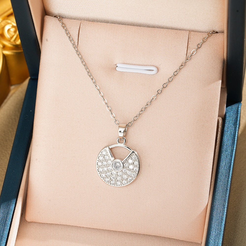 351 フル ダイヤモンド ラウンド ネックレス - シルバー