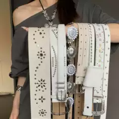 Y2K Studded Belt for Women – Edgy Designer Waist Belt for Dresses & Jeans, Diamond-Shaped Statement Belt