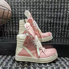 Ro Inverted Triangle Horse Hair Black Pink High-Top Shoes Large Size Thick-Soled Lace-Up Genuine Leather European and American High-Bottom Gray Horse Trbottomy Shoes