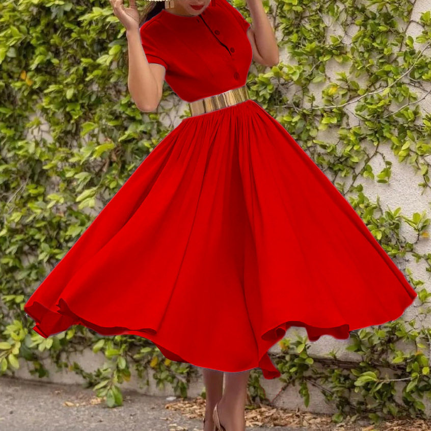Summer Womens Dress Short Sleeve Waist Cinching Flared Skirt Casual or Party Wear Wholesale Available