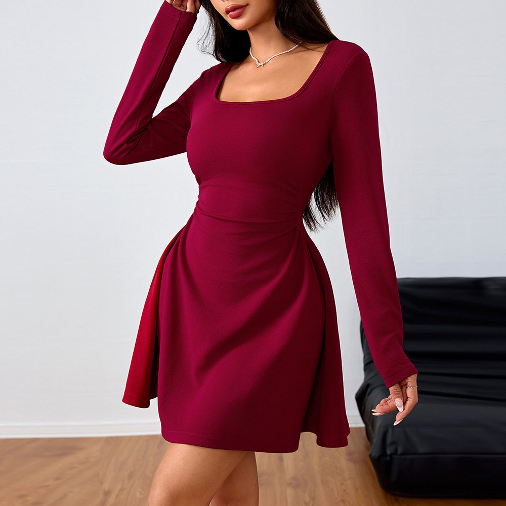 Elegant Square Neck High Waisted Dress Spring Summer Collection Fashionable Design Womens Apparel Wholesale Available