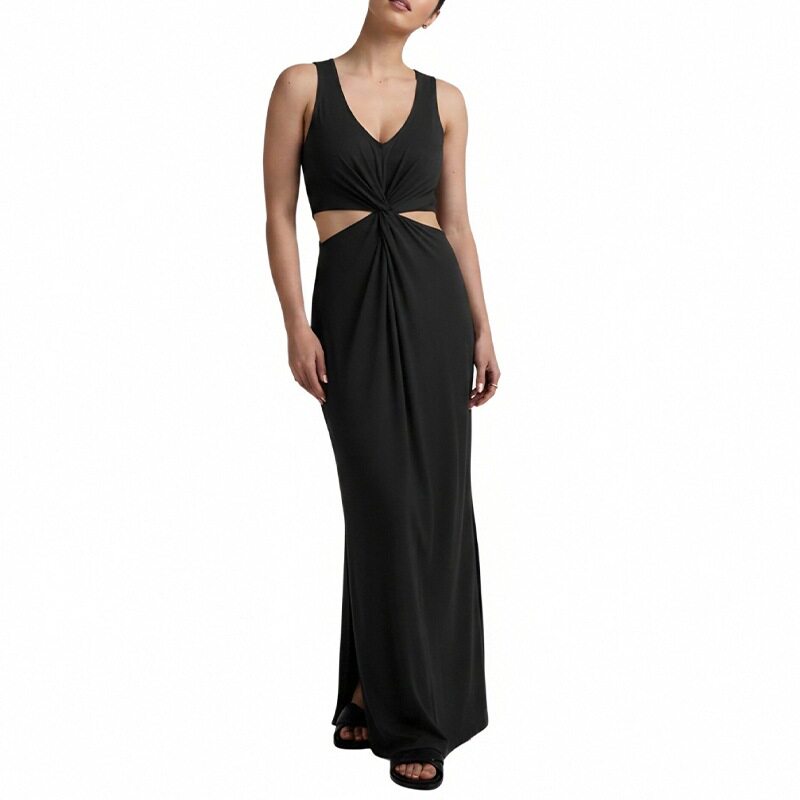 Summer Long Dress for Women Elegant V Neck Solid Color Lightweight Fabric Perfect for Casual or Formal Occasions