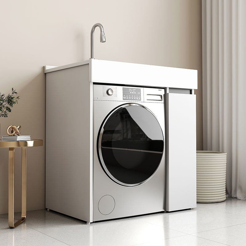 Small Apartment Balcony Laundry Cabinet All-In-One Bathroom Drum Washing Machine Cabinet with Washboard Bathroom Balcony Bathroom Cabinet