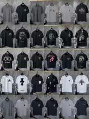 Summer New Cross-Border Trendy Brand Original Cross and Sword Print Loose Short-Sleeve T-Shirt Collection for Men and Women Couples