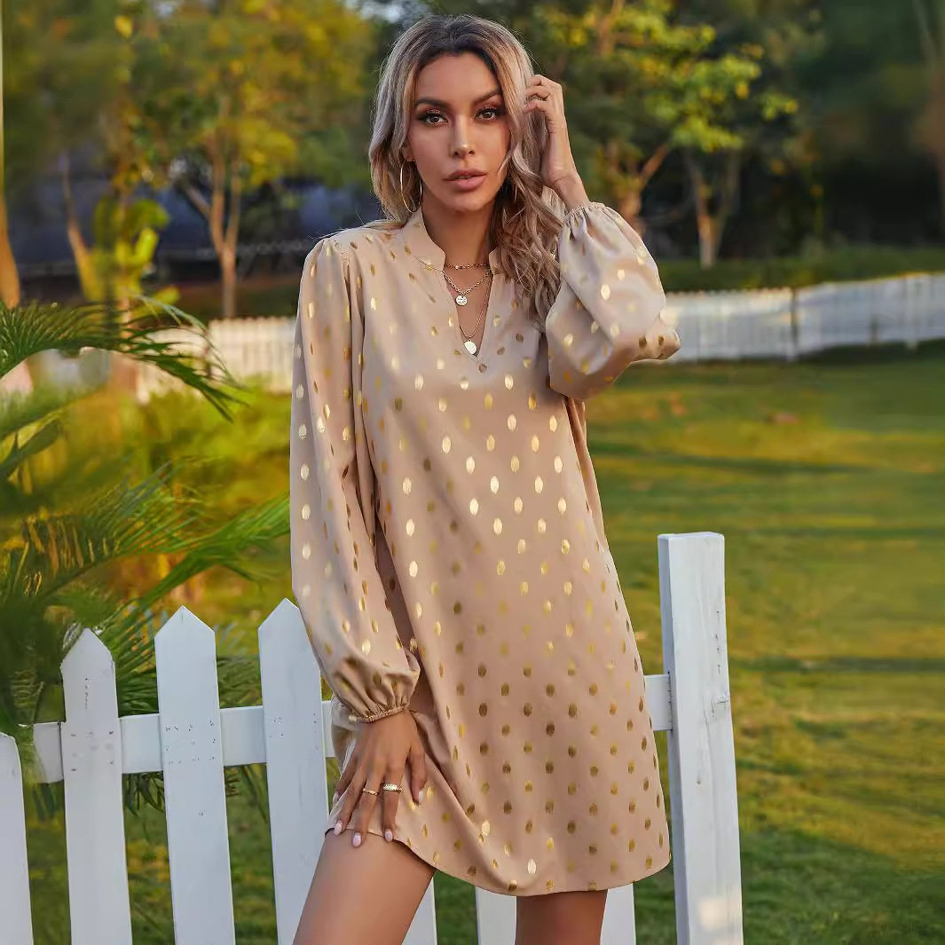 Polka Dot Dress V Neck Elegant Style Casual Wear Available for Wholesale OEM ODM service bulk order