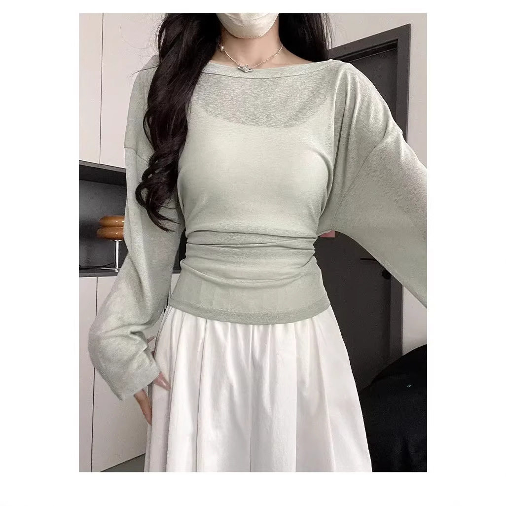 Lightweight Pink Sheer Summer Sweater Plus Size Back Tie Design Waist Cinching Casual Wear for Women OEM Available