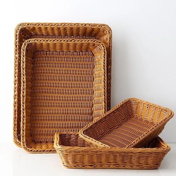Imitation Rattan Storage Basket Bread Basket Fruit Basket Supermarket Hotel Display Basket Plastic Woven Basket Display Fruit and Vegetable Storage Basket