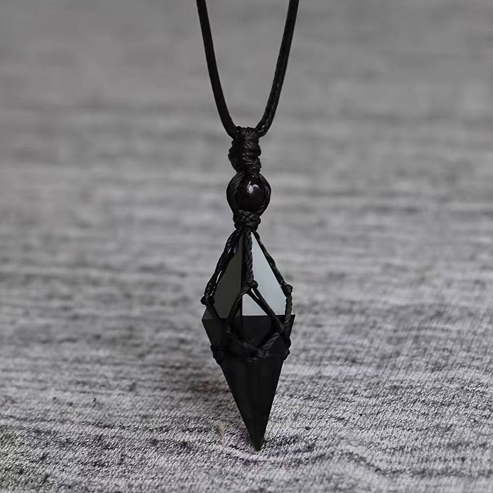 Cross-Border Pendulum Natural Obsidian Pendant for Men and Women Starry Sky Blue Sand Octahedral Rhombus Necklace Personalized Couple Gift