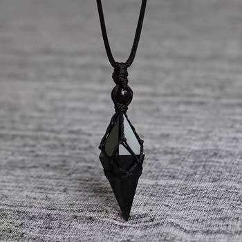 Cross-Border Pendulum Natural Obsidian Pendant for Men and Women Starry Sky Blue Sand Octahedral Rhombus Necklace Personalized Couple Gift
