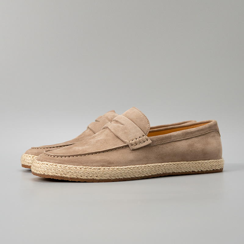 Giày lười nam Luofan chất liệu cashmere, đế cói đan thủ công, không dây, đa năng — màu đen, Màu xanh dương, màu xám, Xanh lá cây