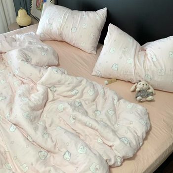 Factory Outlet Class A cotton double-layer yarn four-piece cotton gauze student dormitory three-piece small fresh naked sleep