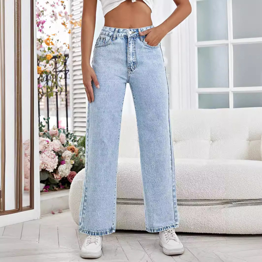 Casual Straight Leg Denim Jeans for Women Versatile Comfortable Stylish Everyday Wear Wholesale Available