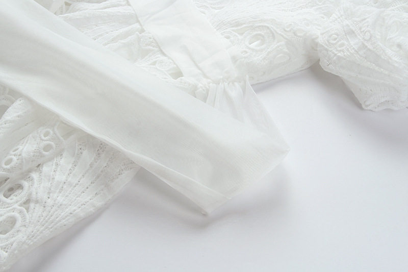 Đầm maxi ren trắng thắt eo tay bồng cổ chữ V — Trắng chi tiết 14