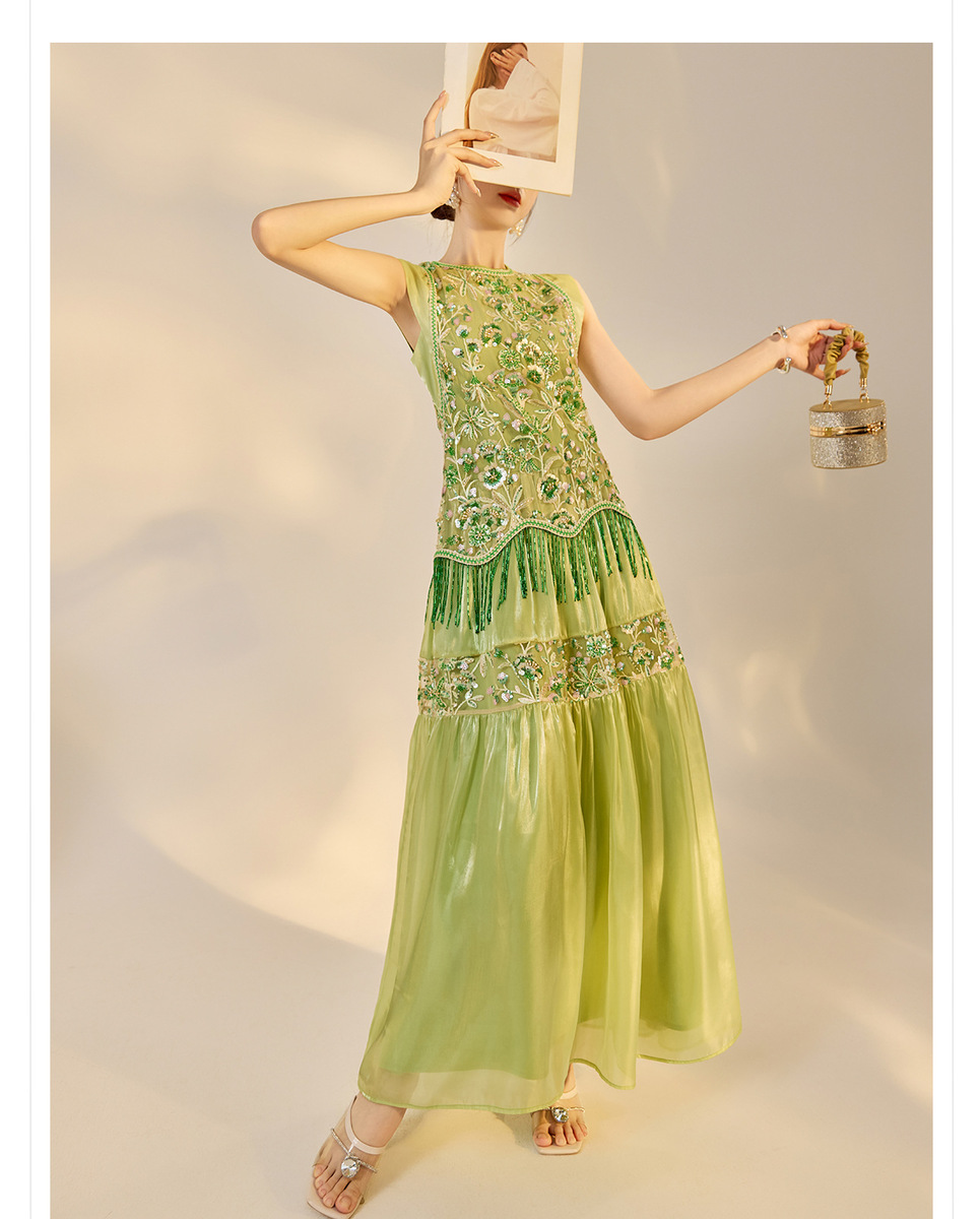 Đầm maxi nữ thêu đính cườm tay phồng dáng suông — Cloud Water Blue (Giao hàng ngay hôm nay), Cloud Water Blue (Giao hàng trong 7 ngày), Jasper Green (phát hành cùng ngày), Jasper xanh (giao hàng trong 7 ngày)