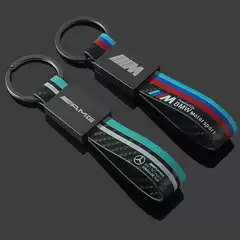 Cross-Border m Three-Color Sports Emblem Mercedes-Benz Amg Genuine Leather Carbon Fiber Pattern Car Modification Emblem Metal Keychain Pendant