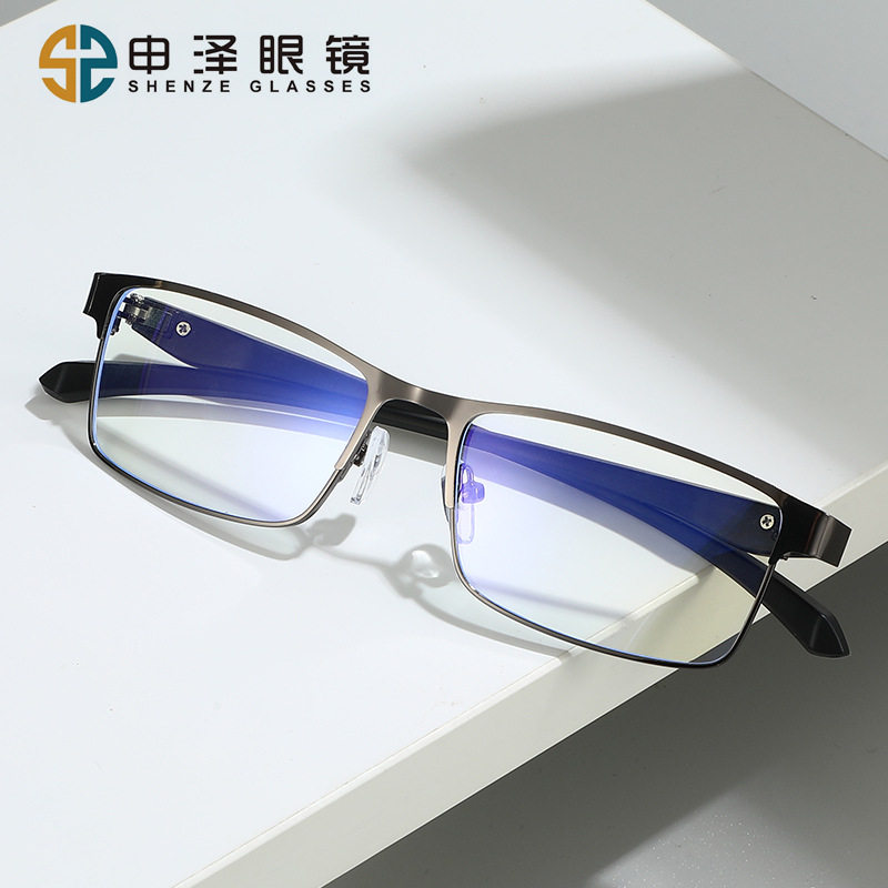 19112 new anti-blue light glasses steel leather eyebrow frame square Business Anti-blue light color changing glasses wholesale