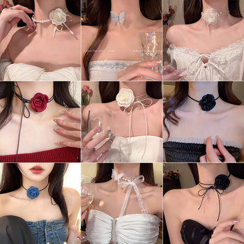 French Retro Rose Lace Necklace Women's Light Luxury Fashion High-end Clavicle Chain 2024 New Super Fairy Neck Chain