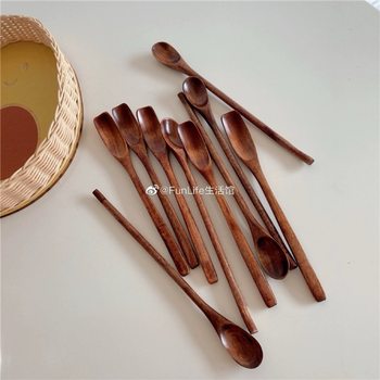 ins fruit tea coffee spoon log solid wood stirring rod with long handle milk tea artifact cute honey stick