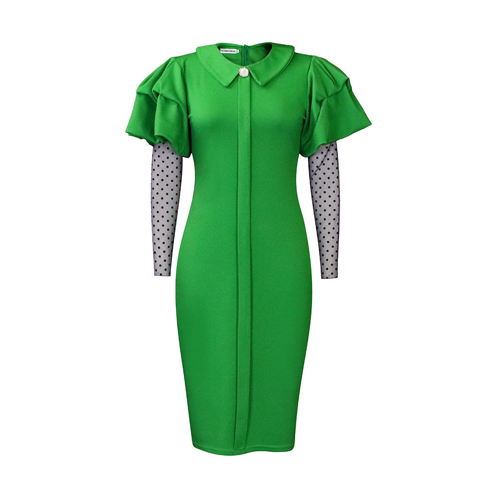 Plus Size Womens Dress Mesh Panel Pleated Design Elegant Office Style Autumn Winter Collection Wholesale Available