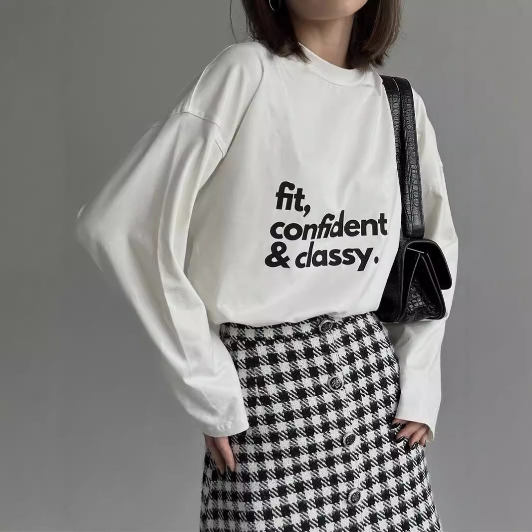 Vintage American Graphic T Shirt for Women Loose Fit Long Sleeve Cotton Letter Print Casual Wear Ready to Ship