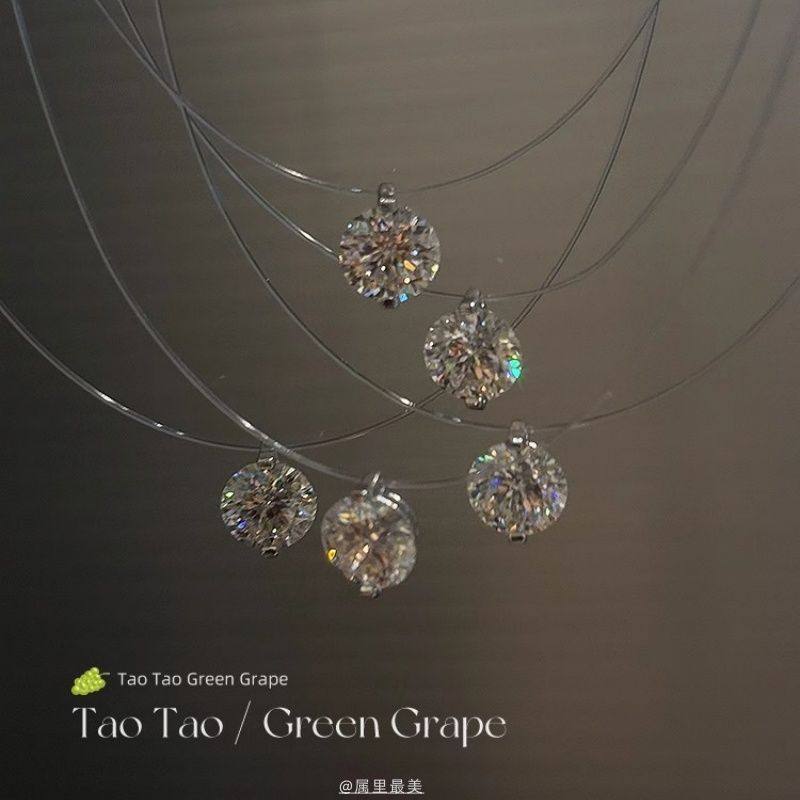 Mermaid Tears Super Flash Moissanite Diamond Pendant Necklace Women's 2025 New High-End Fishing Line Diamond Clavicle Necklace