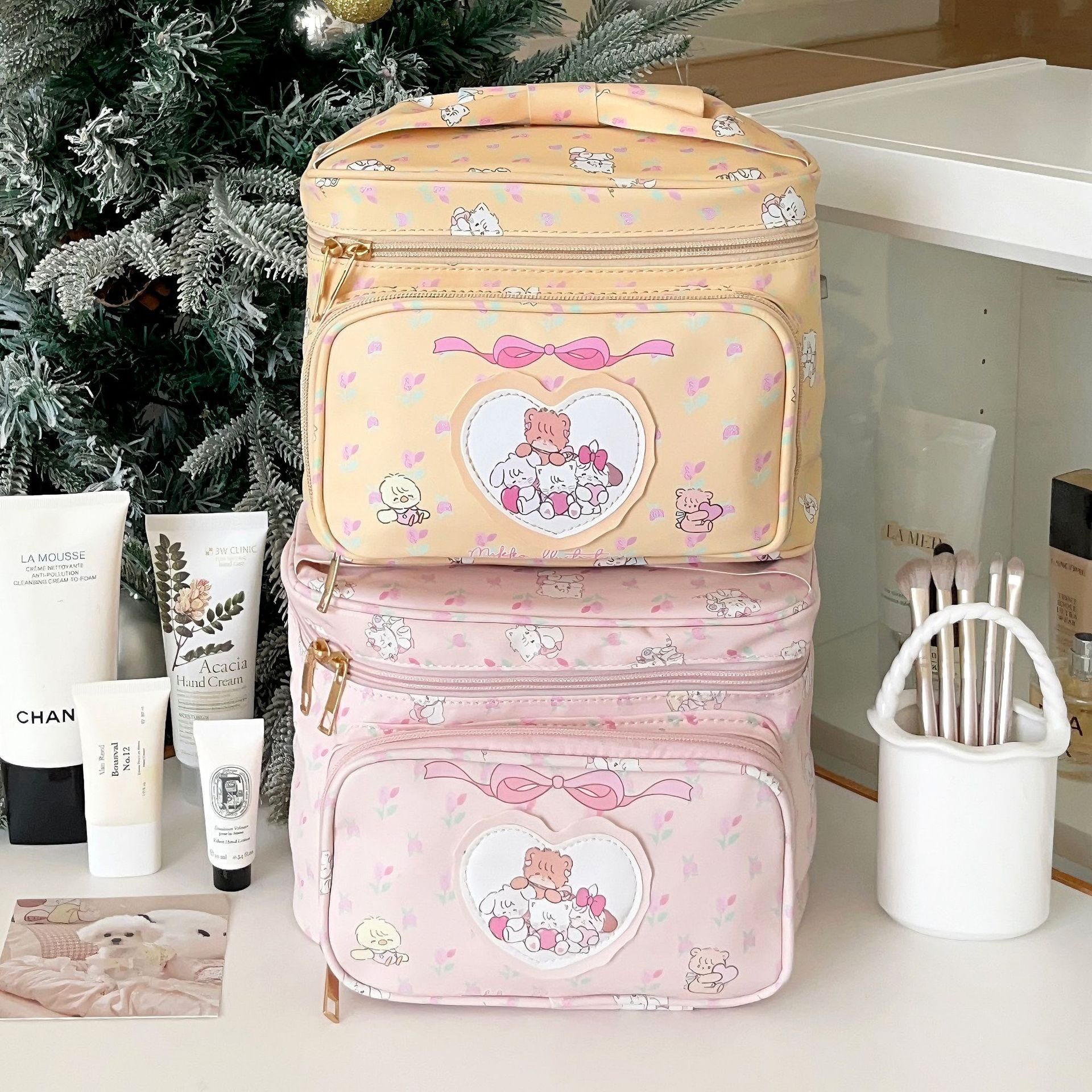 New Cute Princess Makeup Bag Women's Mikko Girl's Heart Storage Bag Large Capacity Travel Square Portable Bag