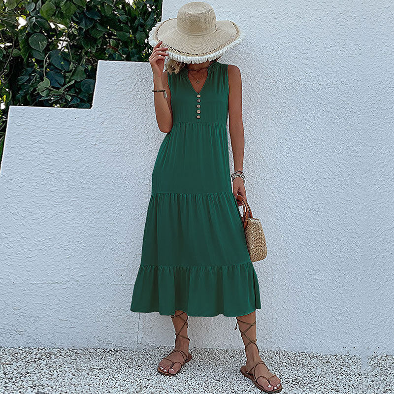 Summer Casual Sleeveless Dress Loose Fit Solid Color Comfortable Fabric Perfect for Everyday Wear Wholesale