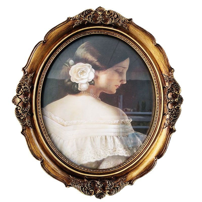European Retro Accessible Luxury Oval Decorative Picture Frame Embossed Resin Photo Frame Entrance Photo Wall Living Room Photo Frame Ready Stock