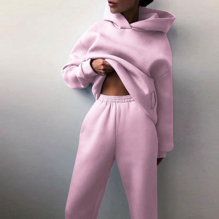 Hooded Sweatshirt and Pants Set for Women Solid Color Casual Outfit Spring Fashion