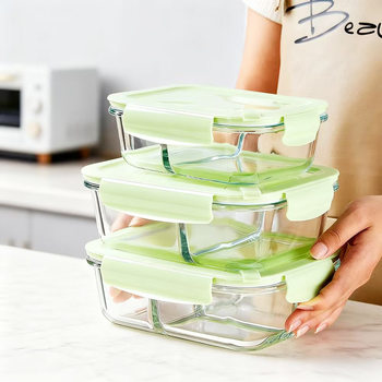 High Borosilicate Glass Fresh-Keeping Bowl, Lunch Box for Office Workers, Microwave Oven, Separated Student Fruit Lunch Box