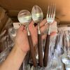 Imitation walnut wooden handle simple texture stainless steel spoon Fork suit household Western food spoon high-looking tableware