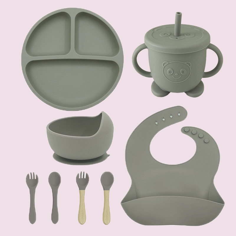 Silicone Children's Dinner Plate, Food-Grade Tableware Set, Maternal and Infant Products, Baby Food Bowl, Feeding Fork, Spoon, Suction Cup for Infants and Children