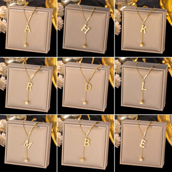 26 Letters Non-Fading Titanium Steel Necklace Women's Niche Design Simple Square Pendant Clavicle Chain Cold Style Necklace