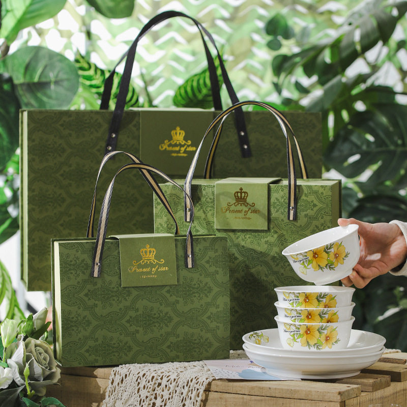 Vintage ceramic tableware suit household underglaze dining bowl dish bowl plate soup bowl combination Bowl plate ceramic noodle bowl