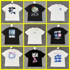 Summer t Shirt New Arte Top Blue Rose Print T-Shirt for Men and Women Casual Loose Short-Sleeved
