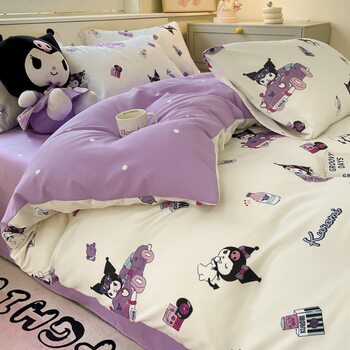 Class a Pure Cotton Four-Piece Set of Household Washable Skin-Friendly Cotton Bed Sheetss and Quilt Covers Cartoon Double Dormitory Three-Piece Bedding Set