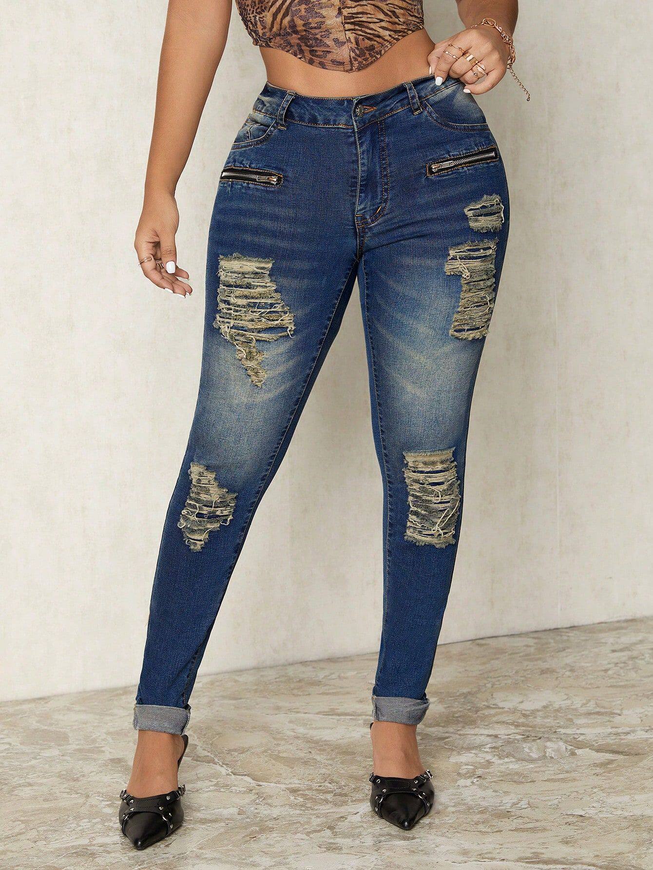 Womens Distressed Long Skinny Jeans Fashionable Casual Style Perfect for Everyday Wear Wholesale Available