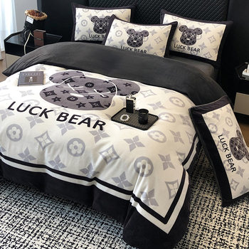 Light Luxury Thickeneded Milk Velvet Bed Four-Piece Set Double-Sided Velvet Warm Furry Duvet Cover Bed Bed Sheets Three-Piece Set