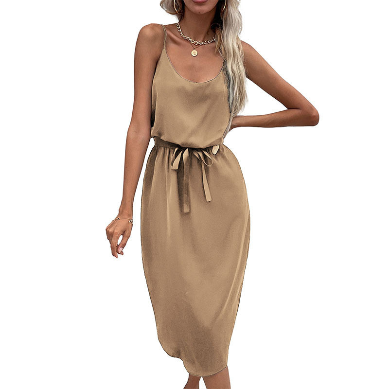 Summer Womens Solid Color Bodycon Dress with Slit Sleeveless Stylish Comfortable Perfect for Parties or Casual