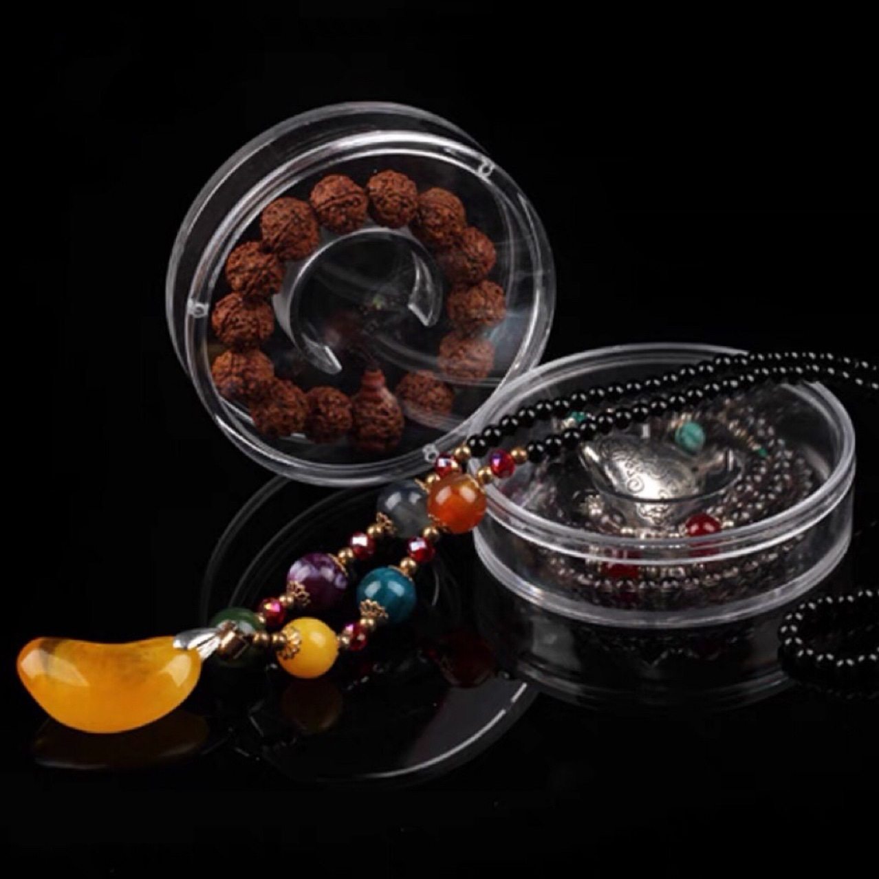Acrylic agarwood beads display box agarwood sandalwood transparent jewelry packaging round box