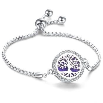 Cross-border diamond-encrusted titanium steel hollow aromatherapy openable essential oil bracelet European and American life tree adjustable size perfume bracelet