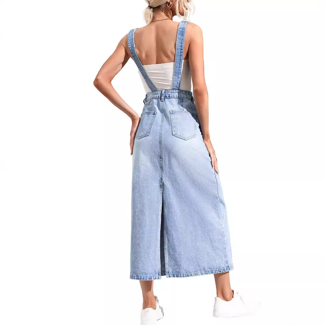 Denim Midi Dress Waist Defining Sleeveless Trendy Design Casual Wear for Summer Wholesale Available