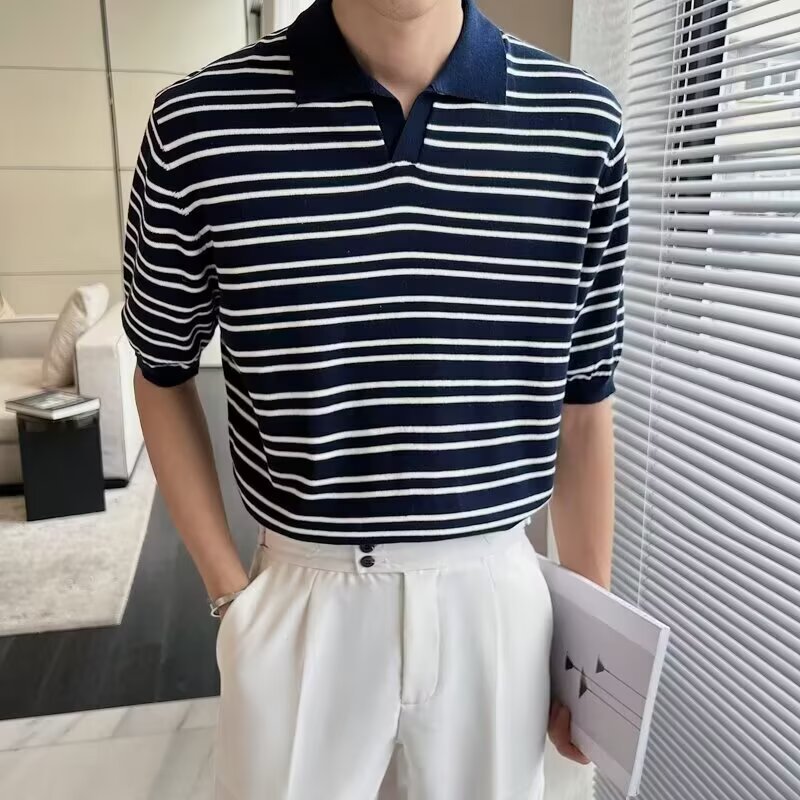 2025 เสื้อโปโลถักสำหรับผู้ชายทุกวันอเนกประสงค์แขนสั้นฤดูร้อน...