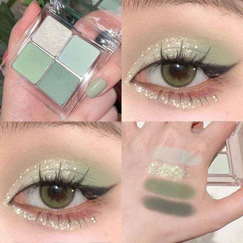 Capel Aqua Green Tulle Four-color Eyeshadow Plate Multi-use Matte Pearlescent Fine Flash Low Saturated Cosmetic Eyeshadow