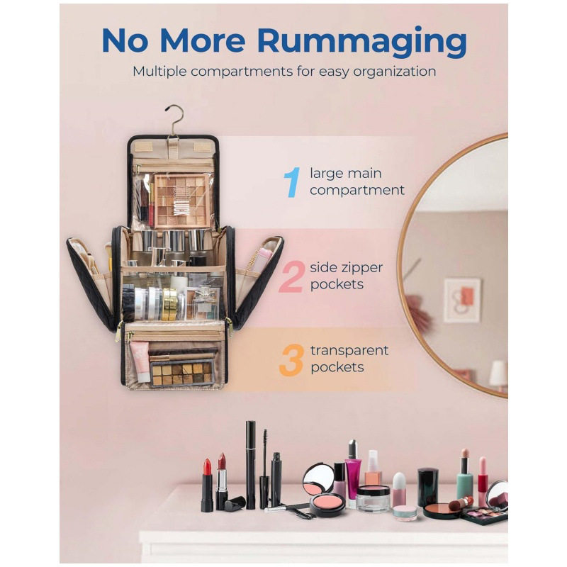 Hot Toiletry Bag Travel Cosmetic Bag with Hook Waterproof Toiletry Accessories Brush Sponge with Handle with Hook