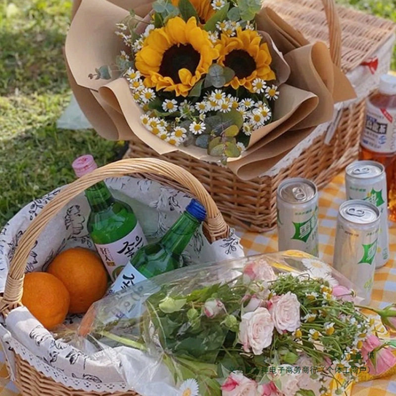 Picnic Basket Rattan Spring Outing Camping Tools Picnic Supplies Internet Celebrity Fruit Basket Outdoor Portable Basket Flower Basket