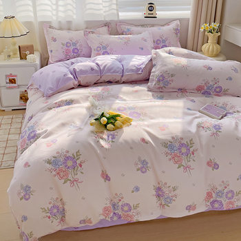 Ins Four-Piece Quilt Cover Quilt Cover Bed Sheets Bedding Student Dormitory Single Household Quilt Cover Three-Piece Pillowcase 4